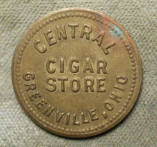 Greenville,  Ohio,  Central Cigar Store // Good For 5c In Trade.  Brass,  22mm