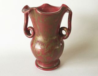 Maroon Vase Ca Art Pottery Vase,  Cartersville Ga Vintage 2 Handled 7 1/2 "