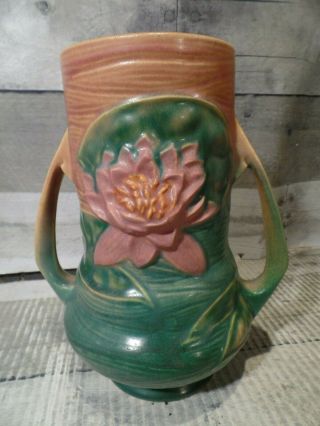 Roseville Pottery Vase 8 " Handeled Water Lilly Lillies 76 - 8