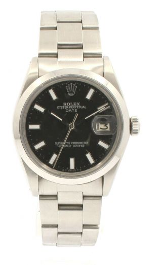 Mens Vintage ROLEX Oyster Perpetual Date 34mm BLACK Dial Stainless Steel Watch 2