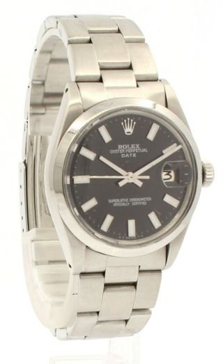 Mens Vintage ROLEX Oyster Perpetual Date 34mm BLACK Dial Stainless Steel Watch 3