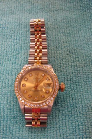 Rolex Ladies Two Tone Date Just Ref 69173 Diamond Dial And Bezel