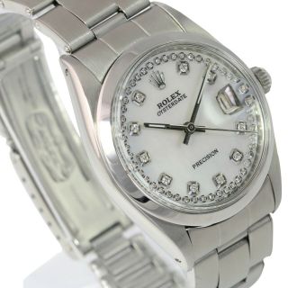 Rolex Oyster Date Precision Steel White Mop String Diamond Dial 34mm Watch