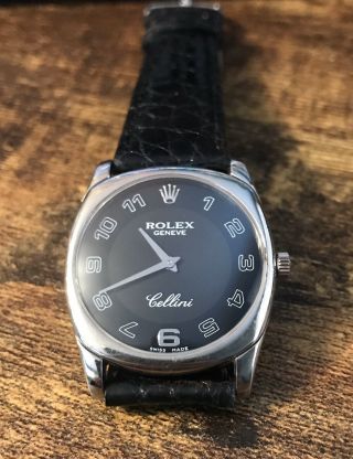 Rolex Cellini Danaos Solid 18k White Gold Ref 4233 Watch Black Dial