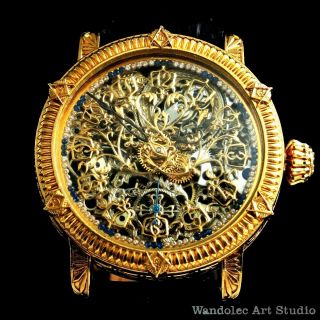 Vintage Mens Wristwatch Skeleton Men ' s Watch Restored Patek Philippe Movement 4
