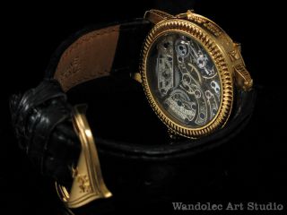 Vintage Mens Wristwatch Skeleton Men ' s Watch Restored Patek Philippe Movement 6