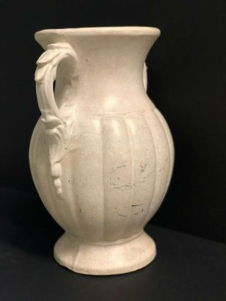 Large Handmade Terra Cotta Pottery Vase W/handles And White Matt Glaze 16 X 9