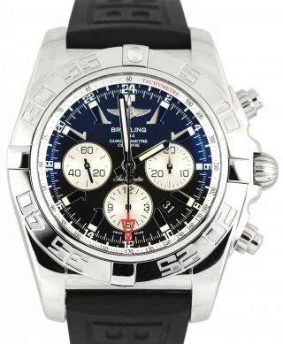 Breitling Chronomat Gmt 47mm Stainless Black Rubber Ab0410 Chronograph Watch