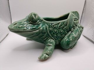 Vintage Mccoy Pottery Ceramic Green Frog Planter