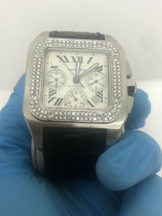 Cartier Santos 100 Xl Chronograph Diamond Bezel