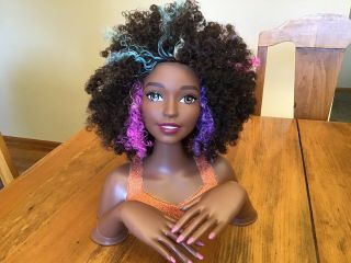 Mattel Barbie Rainbow Sparkle Deluxe Styling Head Curly Hair African American