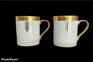 Imperial Frank Lloyd Wright 1992 For Tiffany & Co.  Japan Gold Trimmed Mugs (2)
