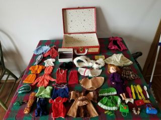 Vintage Doll Clothes Hand Made And Doll (small Size) & Case (12x9x5)
