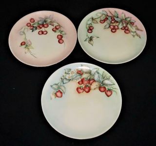 Vintage Hand Painted Porcelain Set Of 3 Plates Fruit Signed Elise Olson,  9 1/2 "