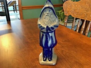 1985 David Eldreth Santa Salt Glaze Stoneware Pottery Blue Gray Figurine