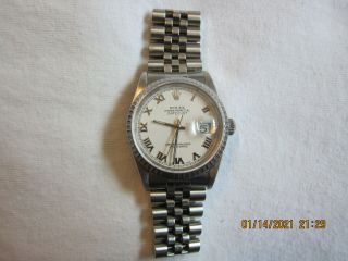 Rolex Datejust Stainless 36mm White Roman Dial Jubilee Band 16220,