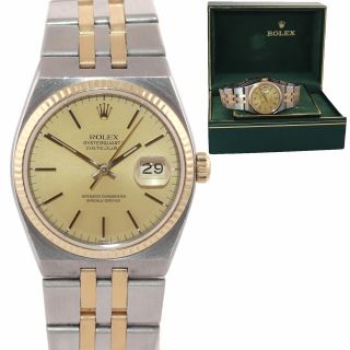 Rolex Oysterquartz Datejust 17013 Two - Tone Gold Steel Champagne Integral Watch