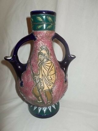 Czechoslovakia Amphora Art Pottery Vase/ewer,  Ancient Warrior,  9 7/8 " Tall