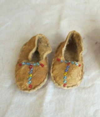Vintage Soft Leather Native American Indian Beaded Doll Moccasins