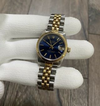 Rolex Datejust 18k Yellow Gold Steel Jubilee Automatic Blue Midsize Watch 68273