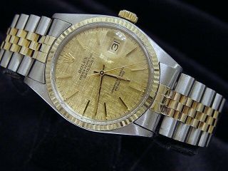 Mens Rolex 2tone Gold/stainless Steel Datejust Jubilee W/linen Dial 16013