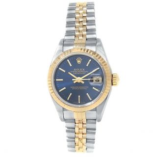 Rolex Datejust 18k Yellow Gold Steel Jubilee Automatic Blue Ladies Watch 79173
