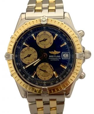 Breitling Chronomat 18k Yellow Gold & Steel Blue Dial 39mm D13352 Watch