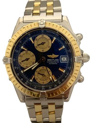 Breitling Chronomat 18K Yellow Gold & Steel Blue Dial 39mm D13352 Watch 2