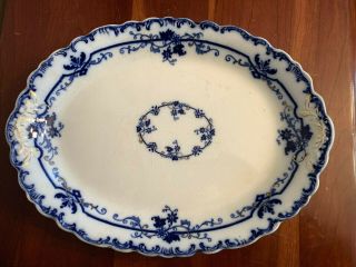 Large Oval Antique Flow Blue Ironstone Platter - Oxford Pattern - Johnson Bros.