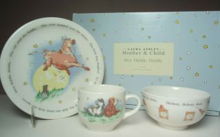 Hey Diddle Diddle - 3pc Laura Ashley Mother And Child Feeding Dish Set - 1992