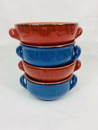 De Silva Italy Glazed Terracotta Soup Bowls Crocks With Handles (set Of 4)