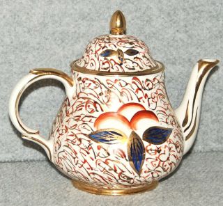 Antique Arthur Wood England Imari White Cobalt Blue Rust Gold Trim Teapot