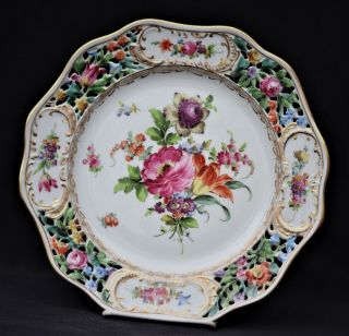 Large Gorgeous Antique Reticulated Carl Thieme Dresden Hand Painted Plate 10”
