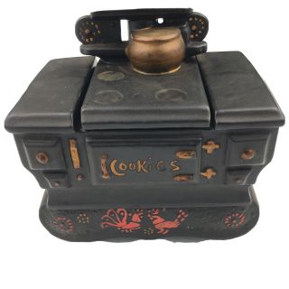 Vintage Mccoy Pottery Cookie Jar Ceramic Black Cast Iron Wood Stove Rare Usa
