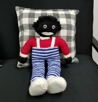 Vintage Folk Art African American Handmade Black Crochet Rag Doll