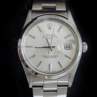 Mens Rolex Date Stainless Steel Watch Silver Dial Oyster Bracelet Quickset 15000