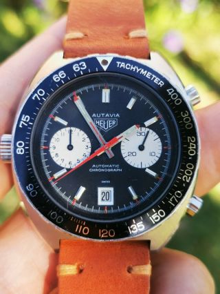 Heuer Autavia 11630 Chronograph Vintage Cal 12 Diver Non V Swiss Mens Wristwatch