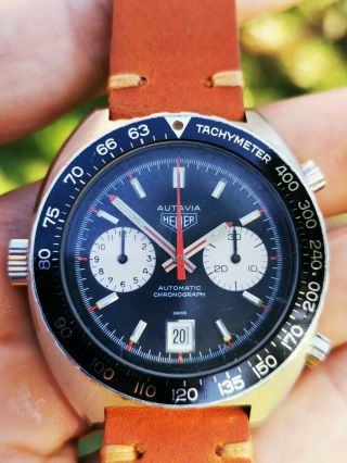 Heuer Autavia 11630 Chronograph Vintage Cal 12 Diver Non V Swiss Mens Wristwatch 2