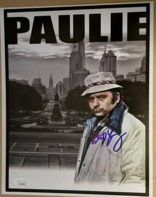Burt Young Paulie Signed 8x10 Butcher Coat In Philadelphia Rocky Jsa