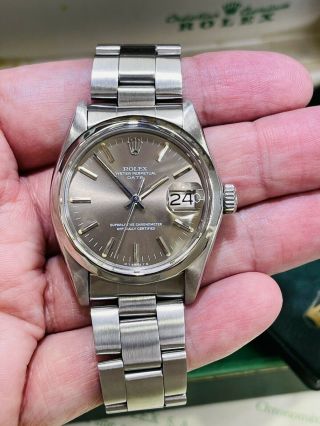 ROLEX DATE VINTAGE REF.  1500 MENS 34MM STAINLESS STEEL WATCH W/ BOX & PAPERS 3