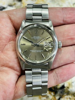 ROLEX DATE VINTAGE REF.  1500 MENS 34MM STAINLESS STEEL WATCH W/ BOX & PAPERS 4