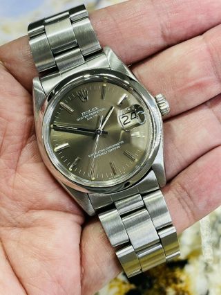 ROLEX DATE VINTAGE REF.  1500 MENS 34MM STAINLESS STEEL WATCH W/ BOX & PAPERS 5