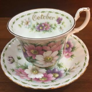 Royal Albert Flower Of The Month Series October Tea Cup & Saucer Cosmos