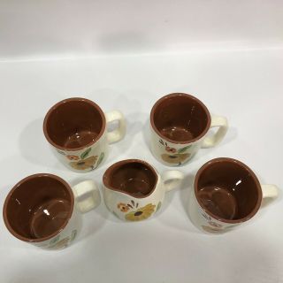 Set of 5 Vintage Stangl Pottery Hand Painted Floral Coffee Tea Cups & Creamer 3