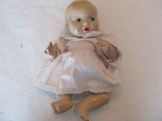 Cute Vintage Antique Hard Composition 11 Inches Baby Doll With Painted Face