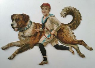 Out For A Run Antique Raphael Tuck Die Cut Embossed Paper Doll Boy & Dog Vintage
