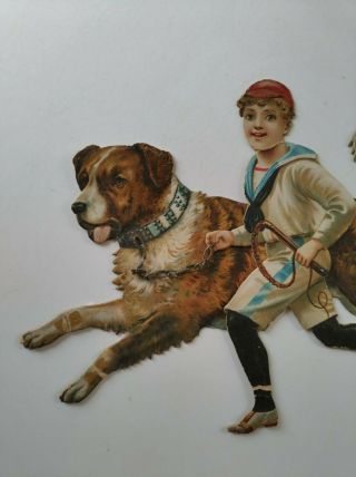 Out for a Run Antique Raphael Tuck Die Cut Embossed Paper Doll Boy & Dog Vintage 2