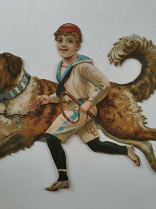 Out for a Run Antique Raphael Tuck Die Cut Embossed Paper Doll Boy & Dog Vintage 3