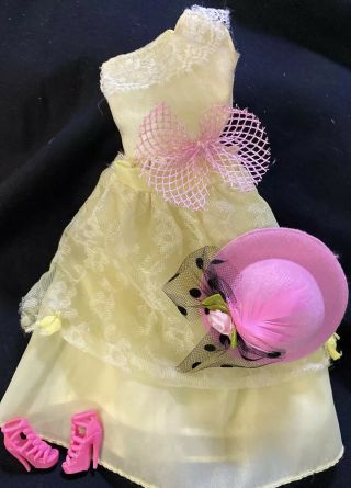 Barbie Doll Satin Dress With Over Skirt Yellow And Pink Shoes