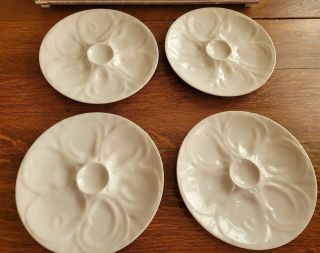 Vintage Porcelain White Oyster Plates - Set Of 4